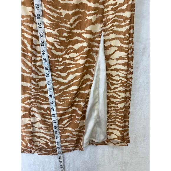 Camila Coelho Bailee Midi Slip Dress Womens L Brown Zebra Animal Print Slit - Picture 12 of 15